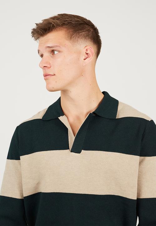 Brave Soul - Knitted Sweater - Bottle Green/Beige