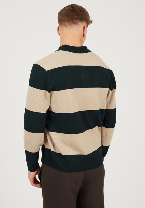 Brave Soul - Knitted Sweater - Bottle Green/Beige