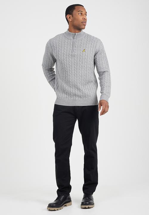 Brave Soul - Quarter Zip Funnel Neck Jumper - Silver Grey Marl
