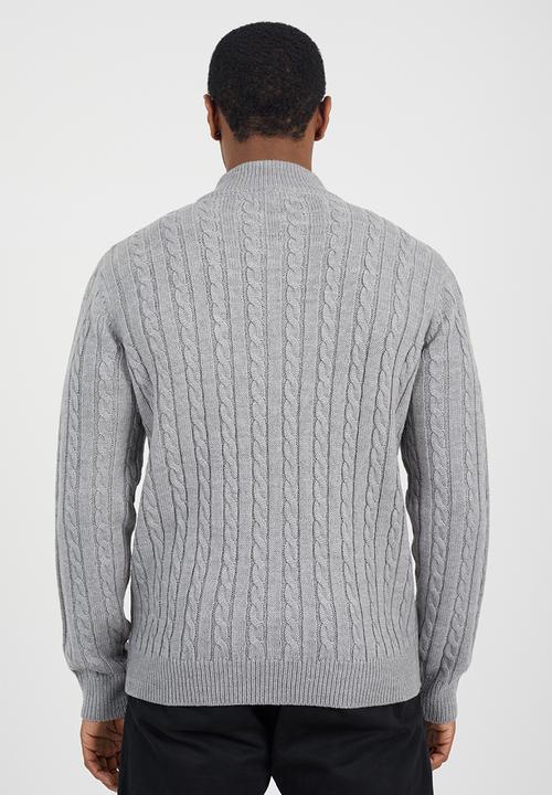 Brave Soul - Quarter Zip Funnel Neck Jumper - Silver Grey Marl