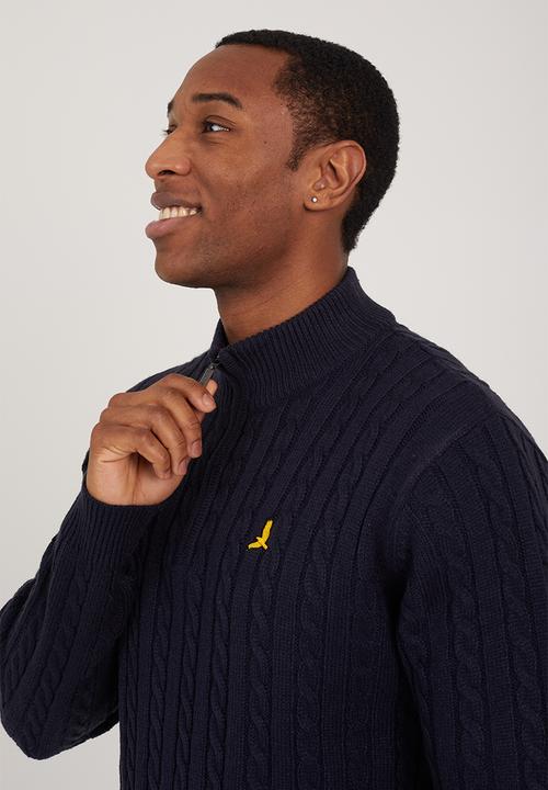 Brave Soul - Quarter Zip Funnel Neck Jumper - Vintage Navy
