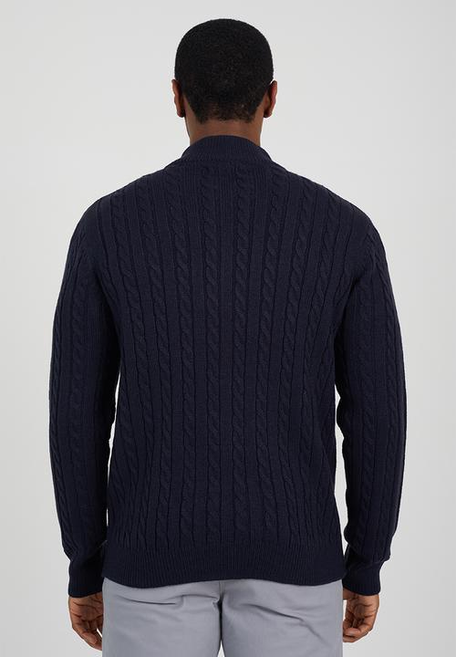 Brave Soul - Quarter Zip Funnel Neck Jumper - Vintage Navy