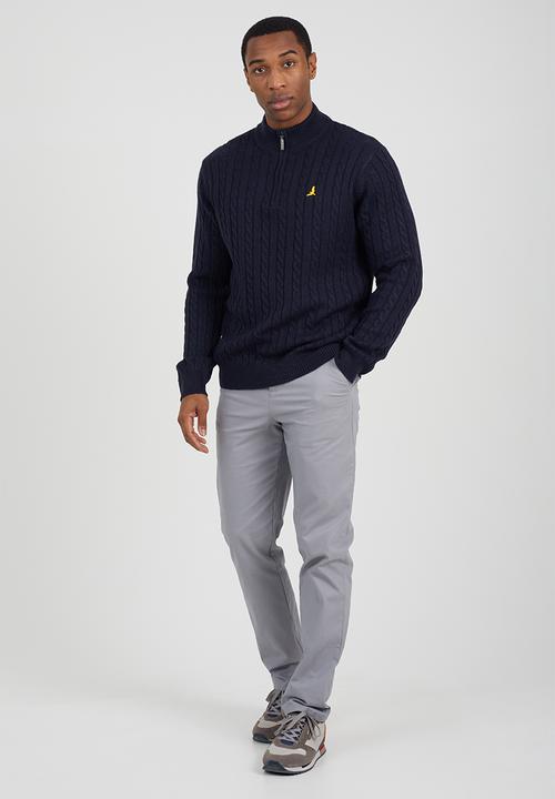Brave Soul - Quarter Zip Funnel Neck Jumper - Vintage Navy