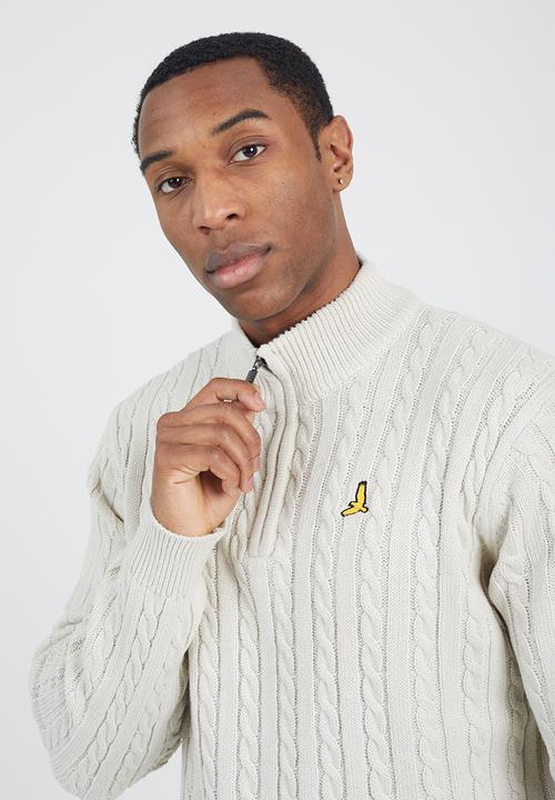 Brave Soul - Quarter Zip Funnel Neck Jumper - Vintage White