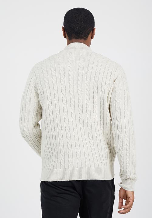 Brave Soul - Quarter Zip Funnel Neck Jumper - Vintage White