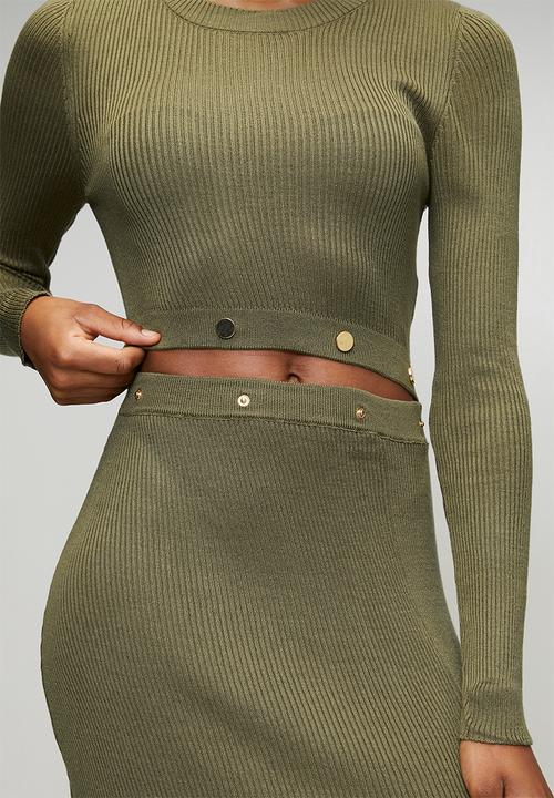 Trendyol - Midi Knitwear Snap Detail Long Dress - Khaki