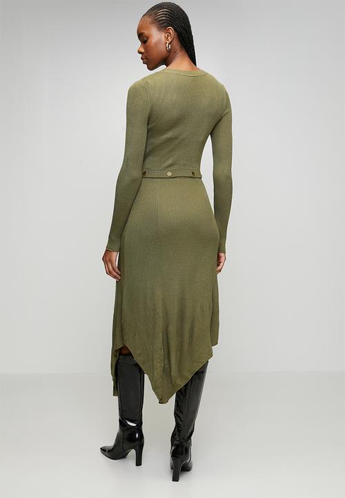 Trendyol - Midi Knitwear Snap Detail Long Dress - Khaki