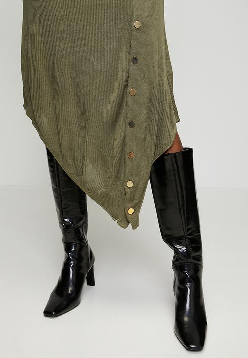 Trendyol - Midi Knitwear Snap Detail Long Dress - Khaki