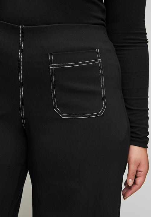 Me&B - Plus Stretch Wide Leg Cropped Pants - Black Contrast