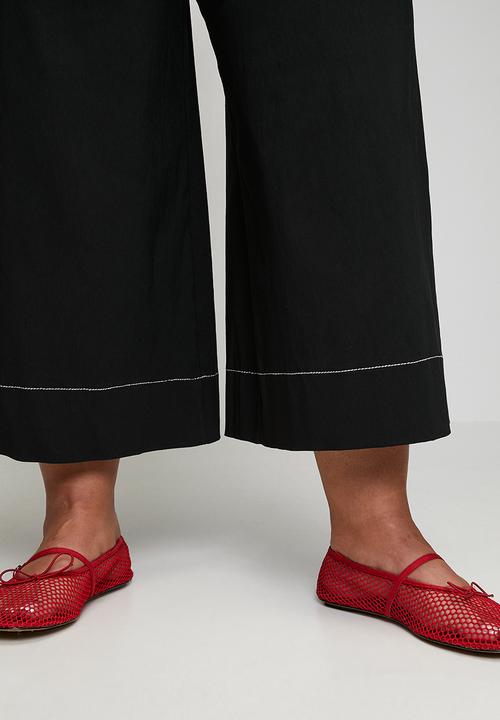 Me&B - Plus Stretch Wide Leg Cropped Pants - Black Contrast