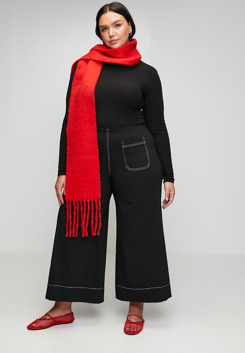 Me&B - Plus Stretch Wide Leg Cropped Pants - Black Contrast