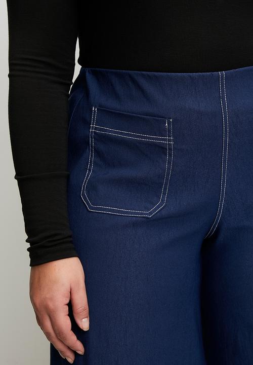Me&B - Plus Stretch Wide Leg Cropped Pants - Navy