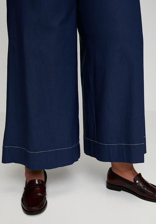 Me&B - Plus Stretch Wide Leg Cropped Pants - Navy