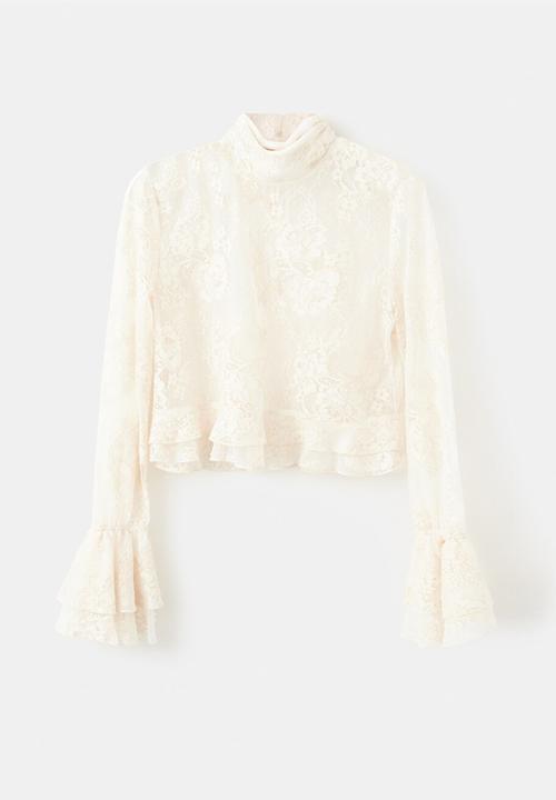 MANGO - Blouse caro- light beige