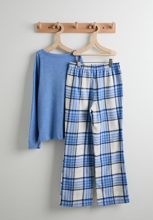Cotton On - Cuddlecosy Long Sleeve And Sleepover Pyjama Pant - Dawn Blue Marle/Blue Bonnet Check