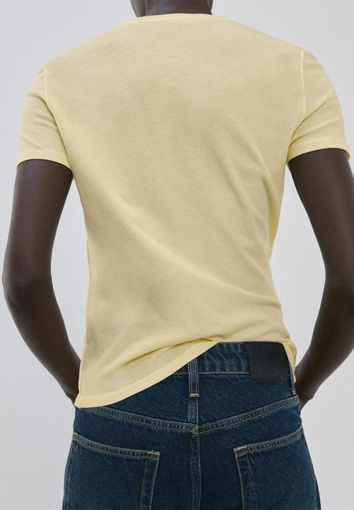 MANGO - T-shirt coulan- light pastel yellow