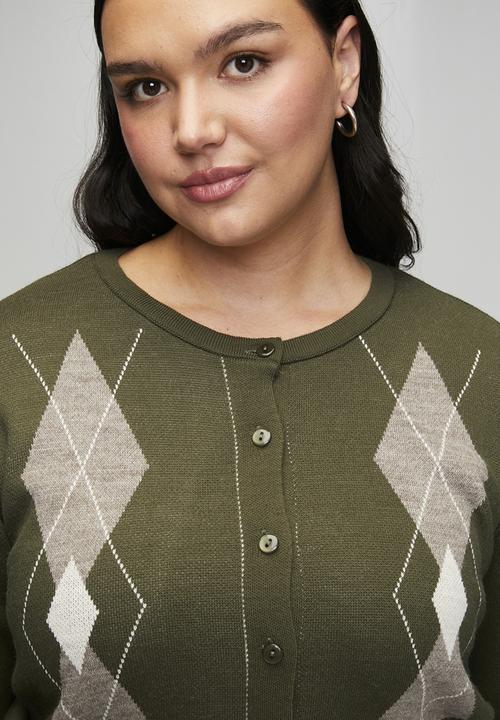 Trendyol - Plus Baklava Patterned Cardigan - Khaki