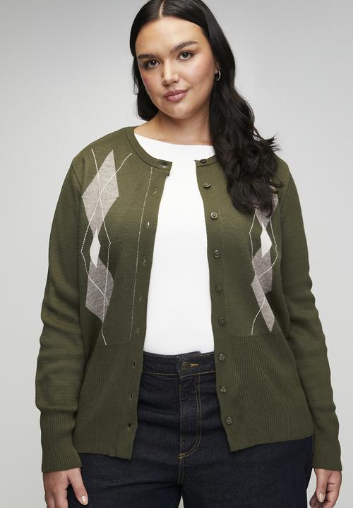 Trendyol - Plus Baklava Patterned Cardigan - Khaki