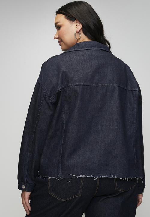 Trendyol - Oversize Loose Fit Cropped Denim Plus Size Jacket - Dark Blue