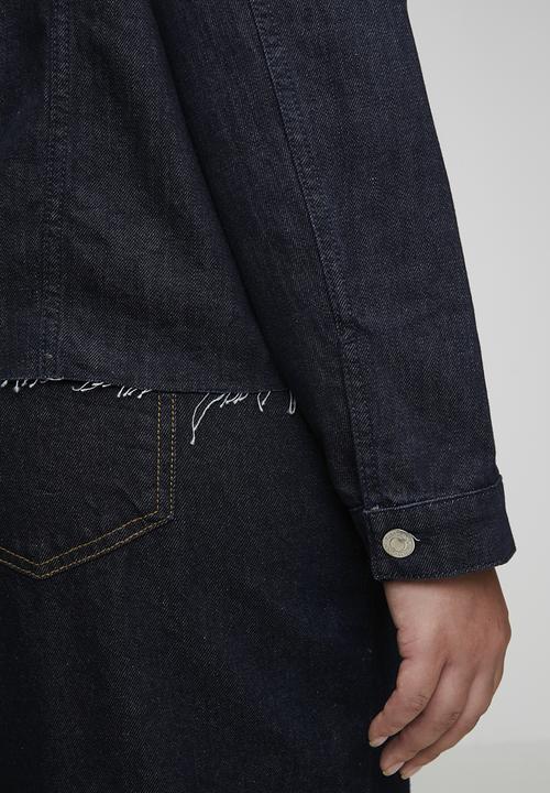 Trendyol - Oversize Loose Fit Cropped Denim Plus Size Jacket - Dark Blue
