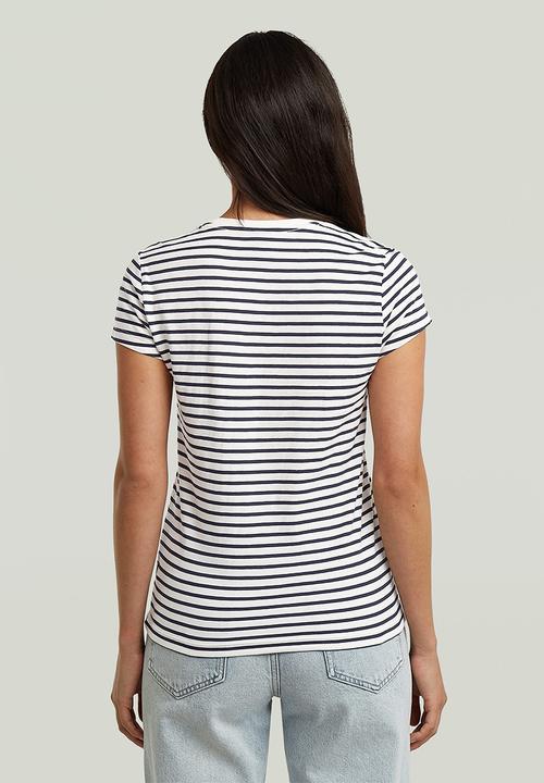 G-STAR - Stripe eyben slim v-neck t 2.0 wmn - salute/milk stripe