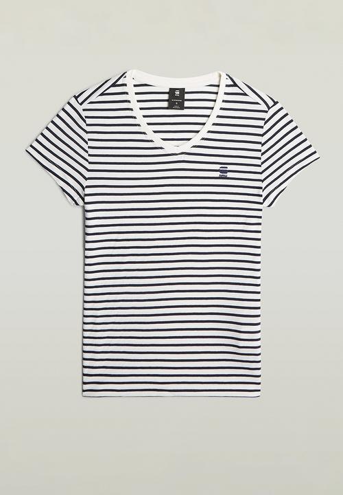 G-STAR - Stripe eyben slim v-neck t 2.0 wmn - salute/milk stripe