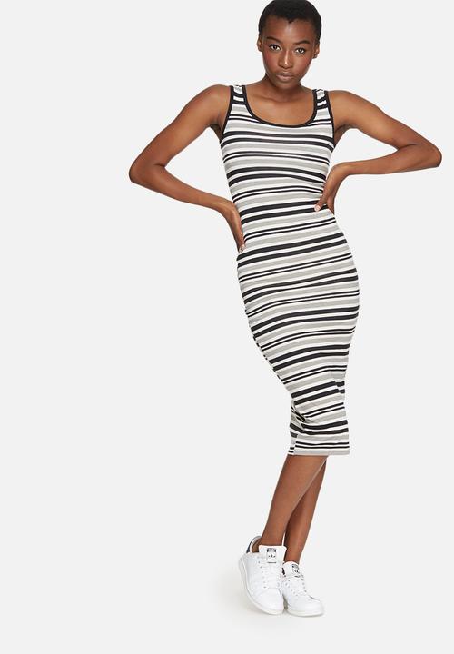 Striped midi vest dress - black & white stripe
