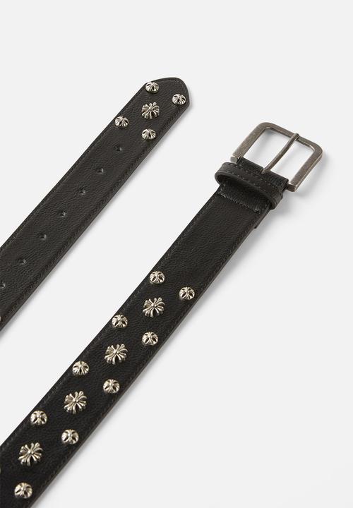 Cotton On - Stud Belt - Worn Black/Burnished Silver/Cross Studs