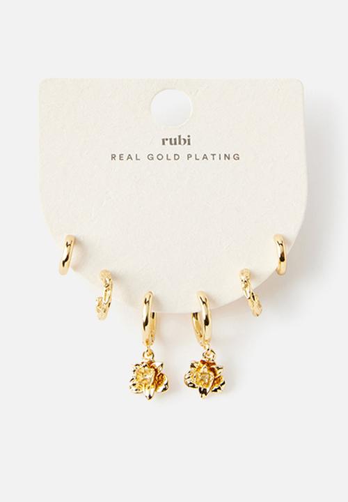 Rubi - 3pk mid earring - gold trinket orchid hoop