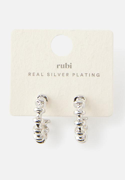 Rubi - Mid  bubble groove hoop earring - silver