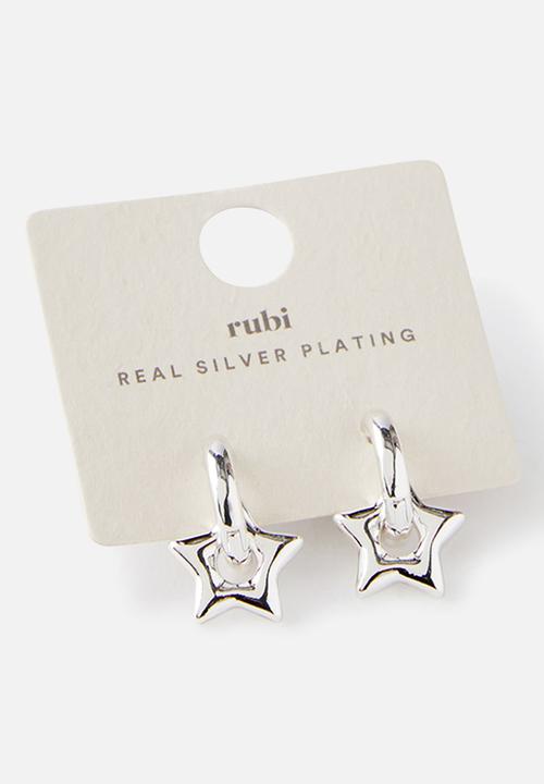 Rubi - Huggie chubby star hoop earring - silver plated
