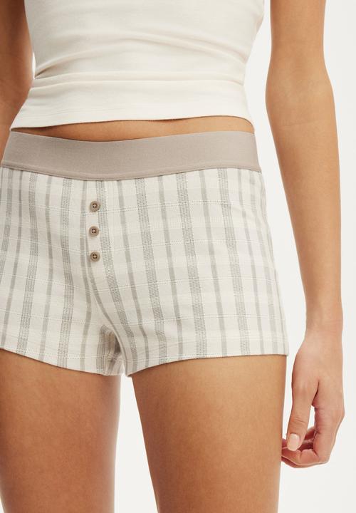 Cotton On - Dreamy soft boyshort - oatmilk/neutral heather check
