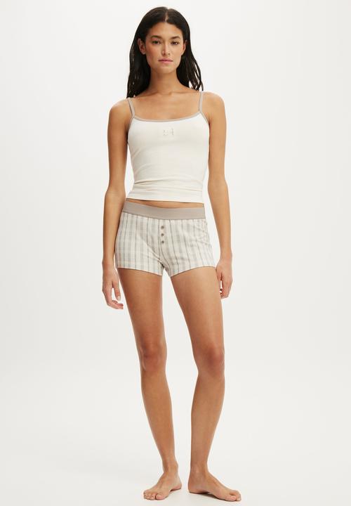 Cotton On - Dreamy soft boyshort - oatmilk/neutral heather check