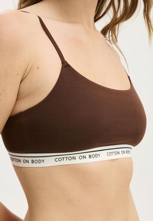 Cotton On - Branded cotton scoop bralette - french toast