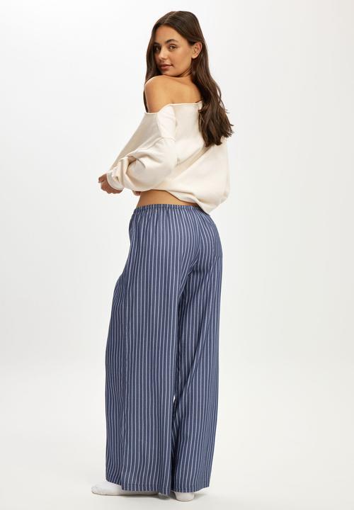 Cotton On - Cosy soft flannel wide leg pant - gerry stripe steely blue