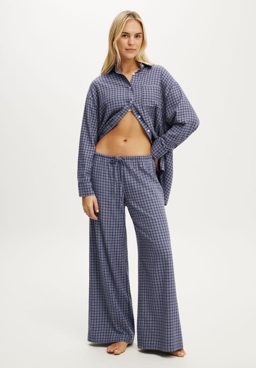Cotton On - Cosy soft flannel oversized shirt - lucy check steely blue
