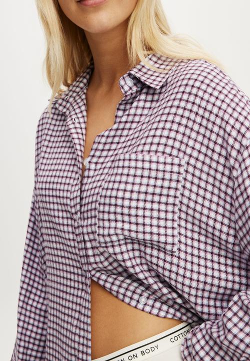 Cotton On - Cosy soft flannel oversized shirt - miccy check violet blue