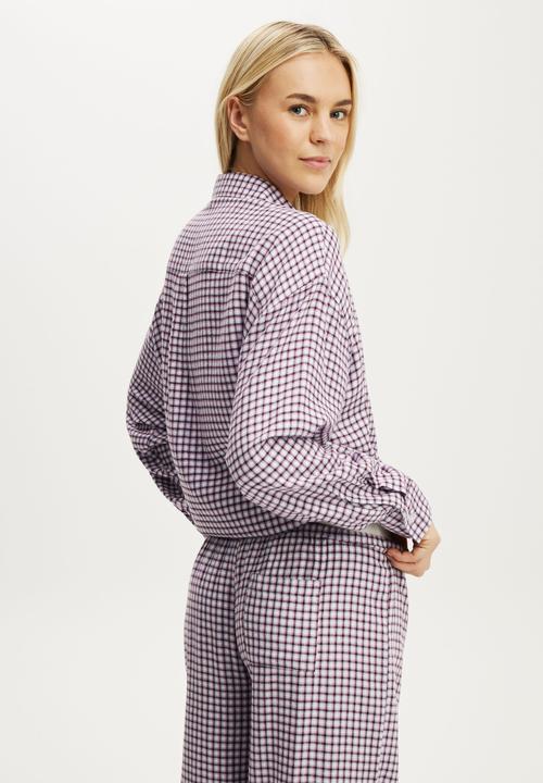 Cotton On - Cosy soft flannel oversized shirt - miccy check violet blue