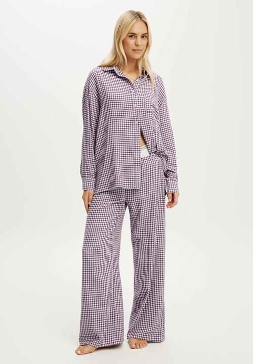 Cotton On - Cosy soft flannel oversized shirt - miccy check violet blue