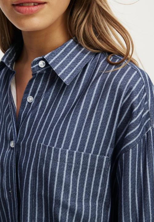 Cotton On - Cosy soft flannel oversized shirt - gerry stripe steely blue