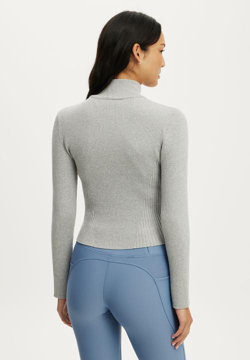 Cotton On - Contour Knit Zip Through - Light Grey Marle