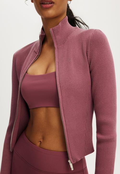 Contour Knit Zip Through - Dusty Rose