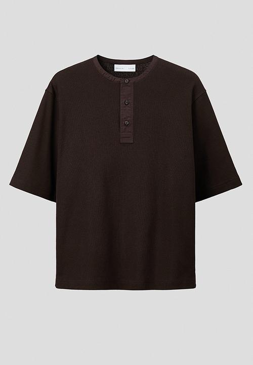 H&M - H&M Atelier: Loose fit linen-blend henley top - dark brown
