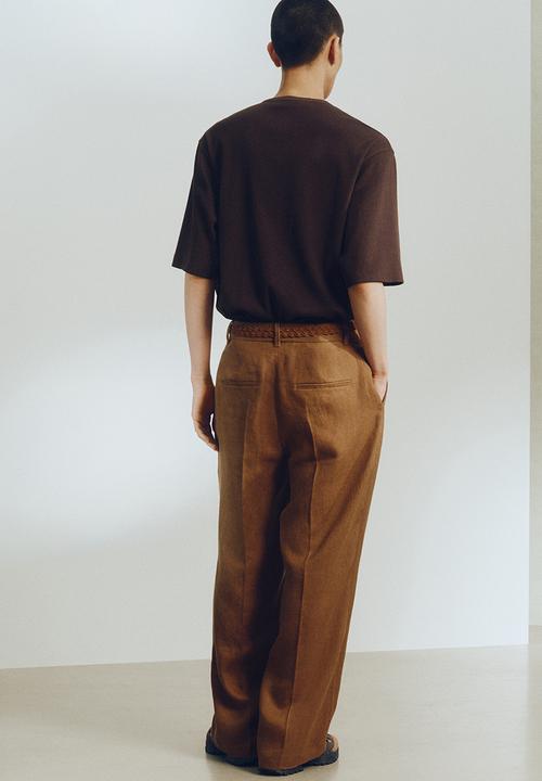 H&M - H&M Atelier: Loose fit linen-blend henley top - dark brown