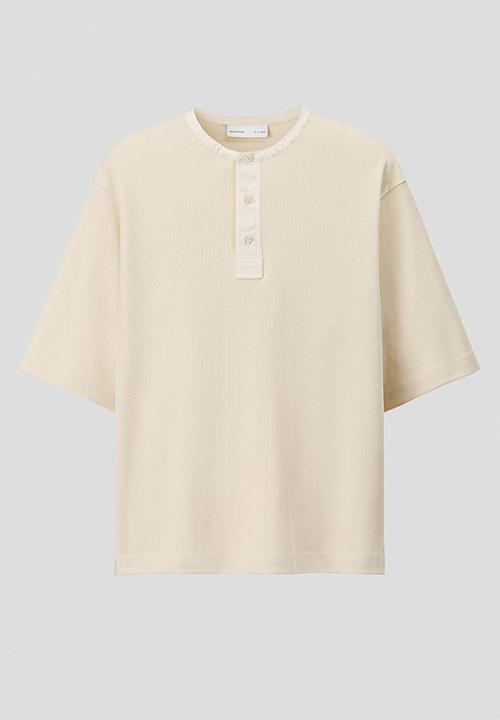 H&M - H&M Atelier: Loose fit linen-blend henley top - light beige