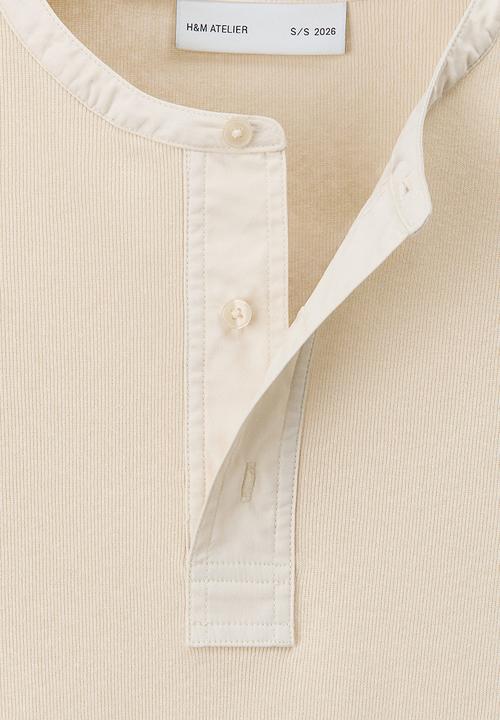 H&M - H&M Atelier: Loose fit linen-blend henley top - light beige