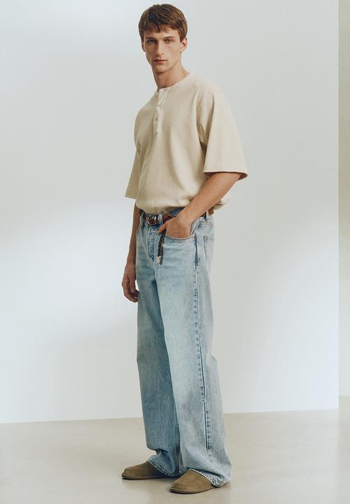 H&M - H&M Atelier: Loose fit linen-blend henley top - light beige
