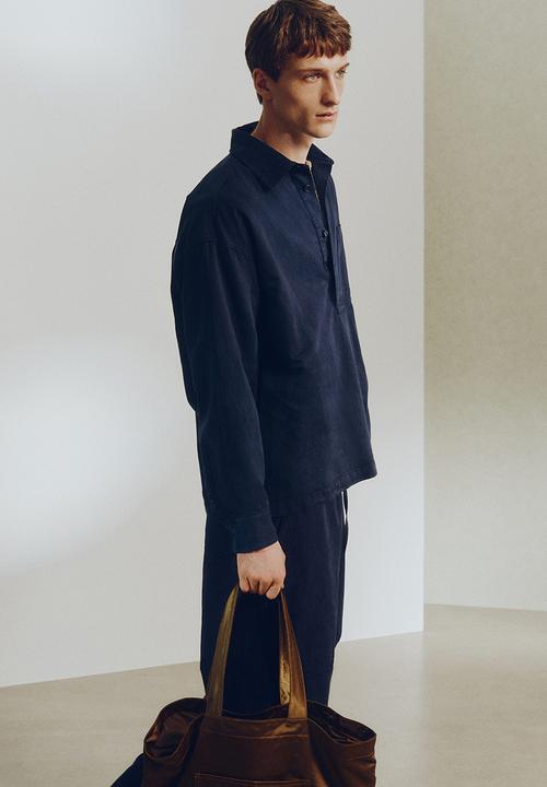 H&M - H&M Atelier: Loose fit popover shirt - navy blue