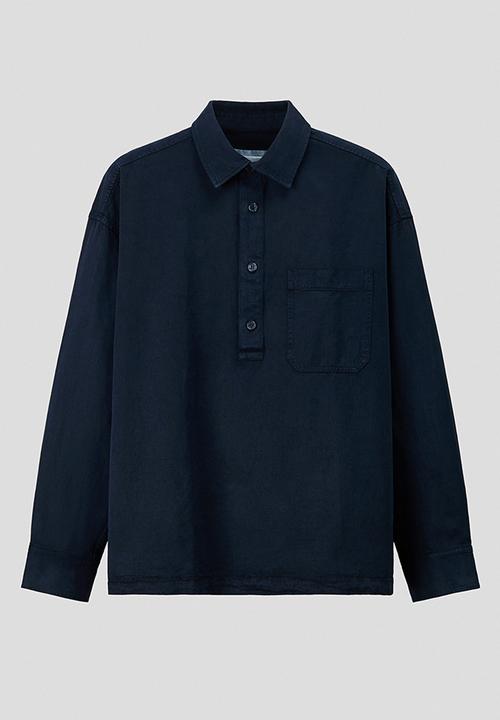 H&M - H&M Atelier: Loose fit popover shirt - navy blue