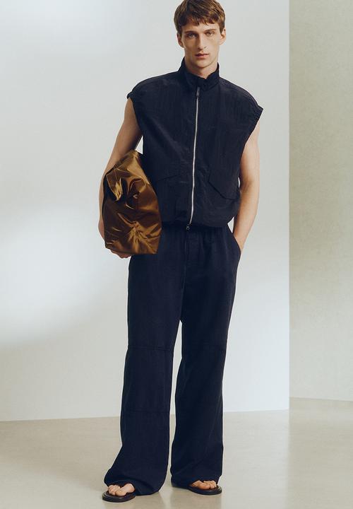 H&M - H&M Atelier: Loose fit linen-blend trousers - navy blue